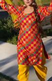 Red Silk Finish Multi-Color Phulkari Salwar Kameez Dupatta (Small)
